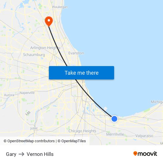 Gary to Vernon Hills map