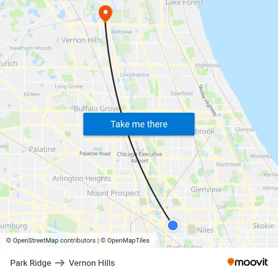 Park Ridge to Vernon Hills map