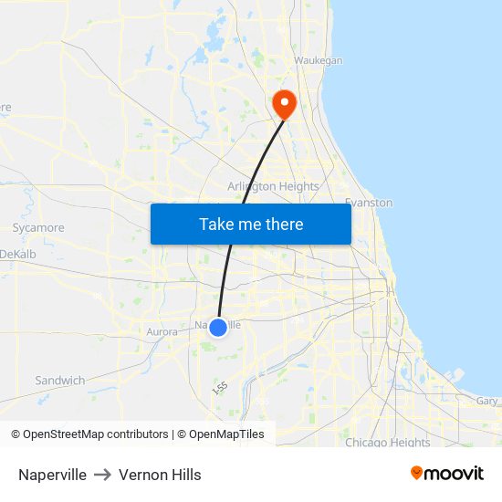 Naperville to Vernon Hills map