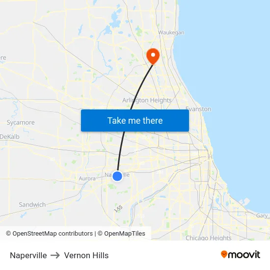 Naperville to Vernon Hills map