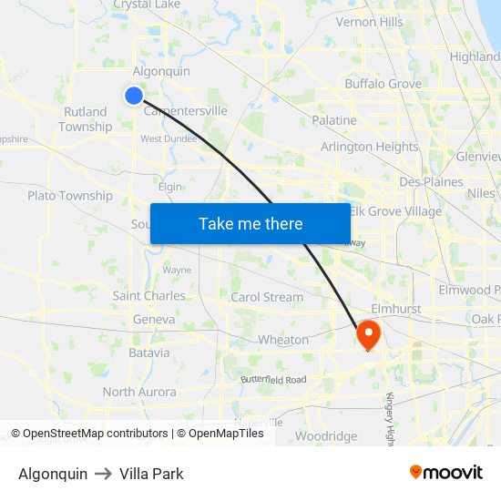 Algonquin to Villa Park map
