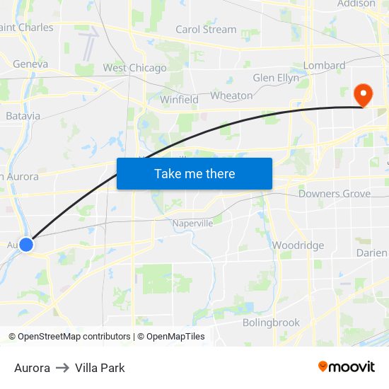 Aurora to Villa Park map