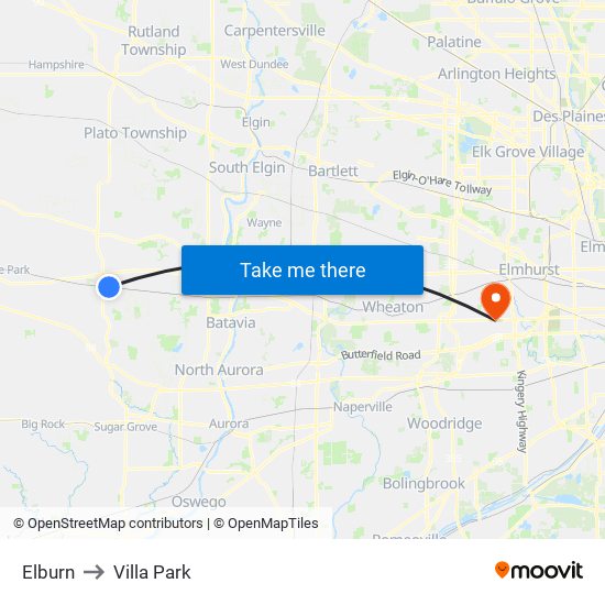 Elburn to Villa Park map