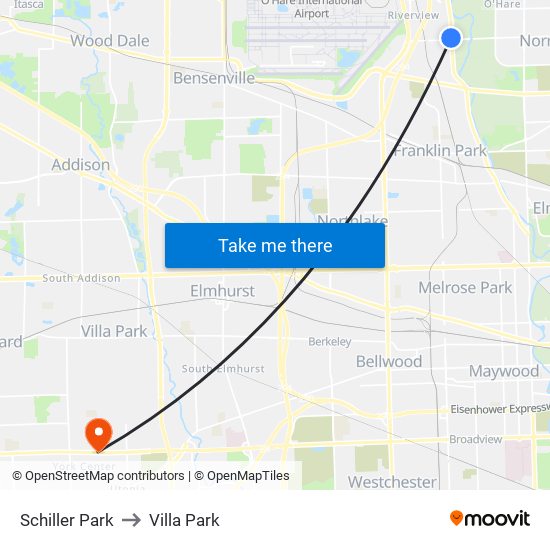 Schiller Park to Villa Park map