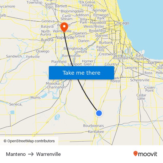 Manteno to Warrenville map