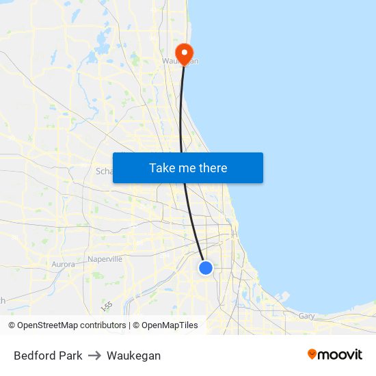 Bedford Park to Waukegan map