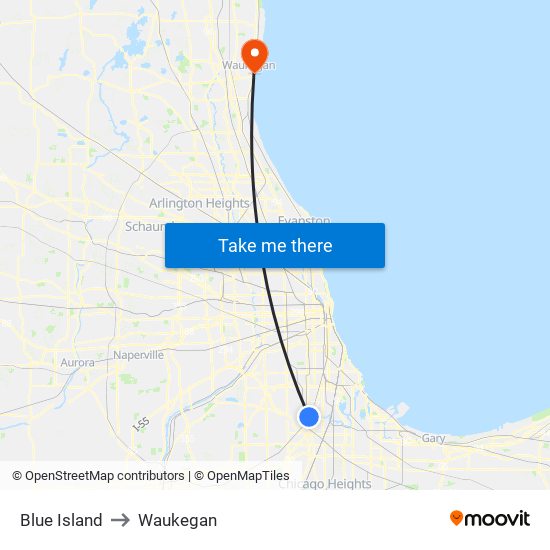 Blue Island to Waukegan map