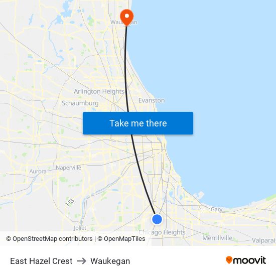 East Hazel Crest to Waukegan map