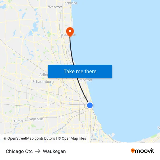 Chicago Otc to Waukegan map