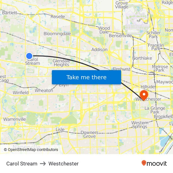 Carol Stream to Westchester map