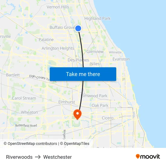 Riverwoods to Westchester map