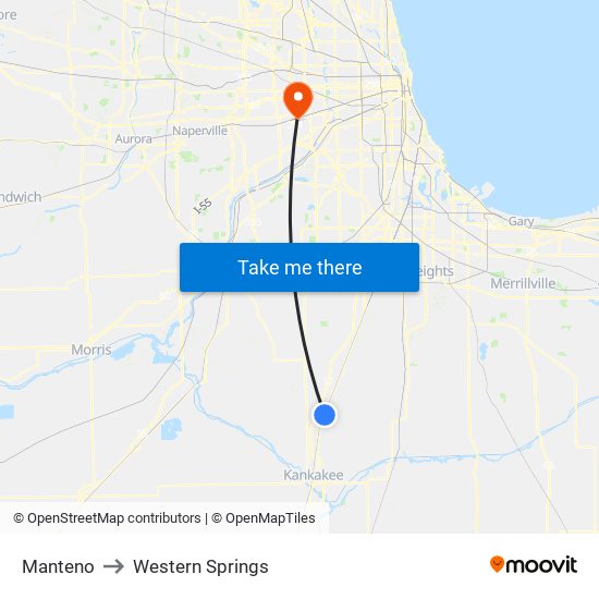 Manteno to Western Springs map