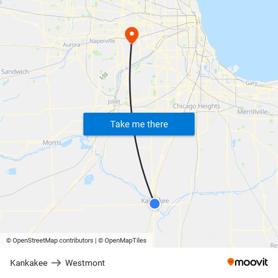 Kankakee to Westmont map