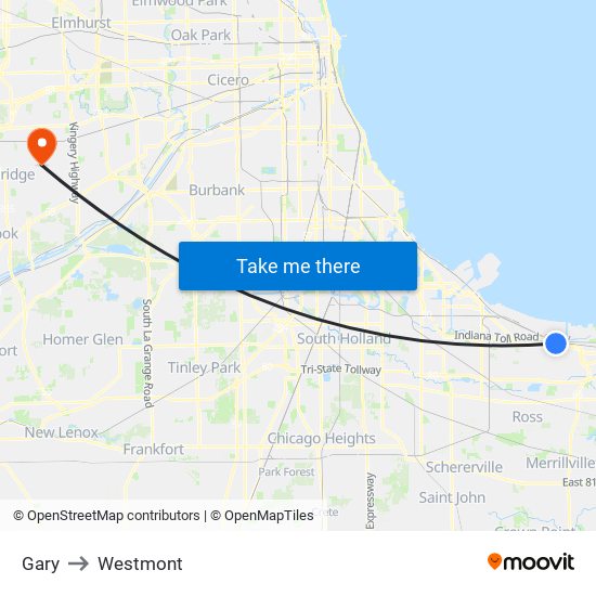 Gary to Westmont map