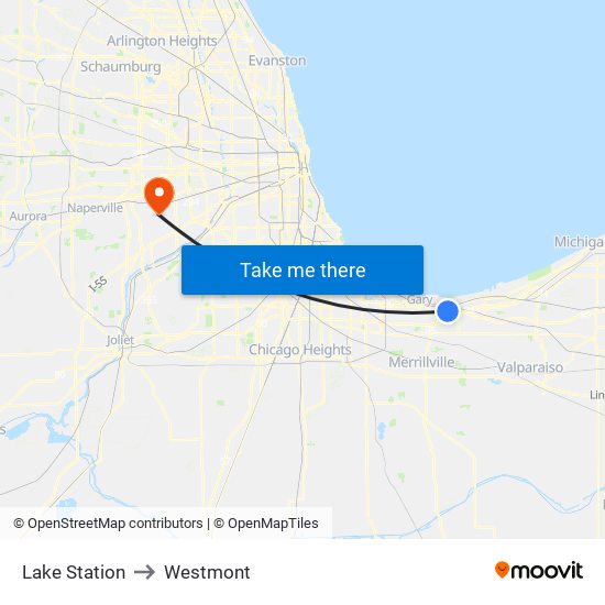 Lake Station to Westmont map