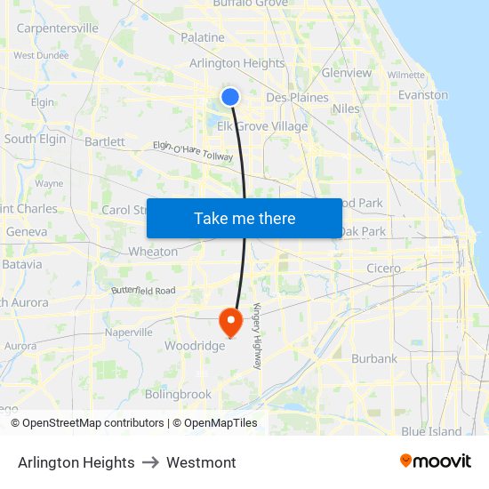 Arlington Heights to Westmont map