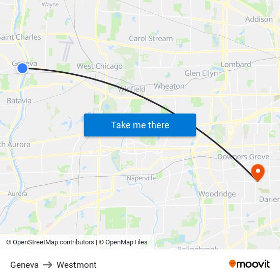 Geneva to Westmont map