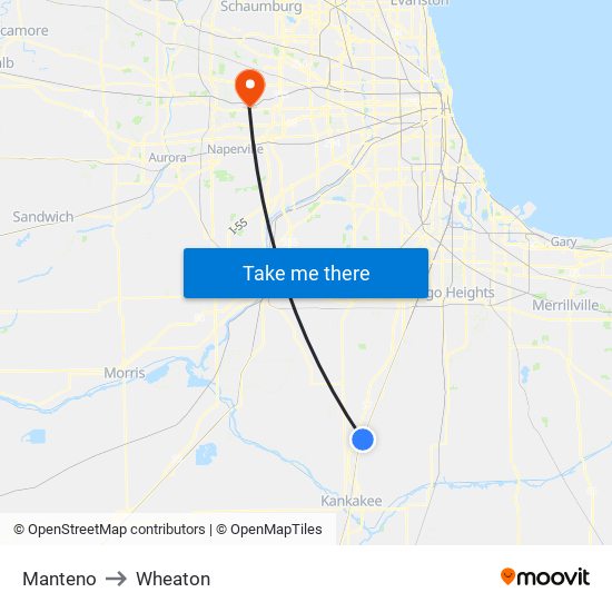 Manteno to Wheaton map