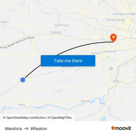 Mendota to Wheaton map