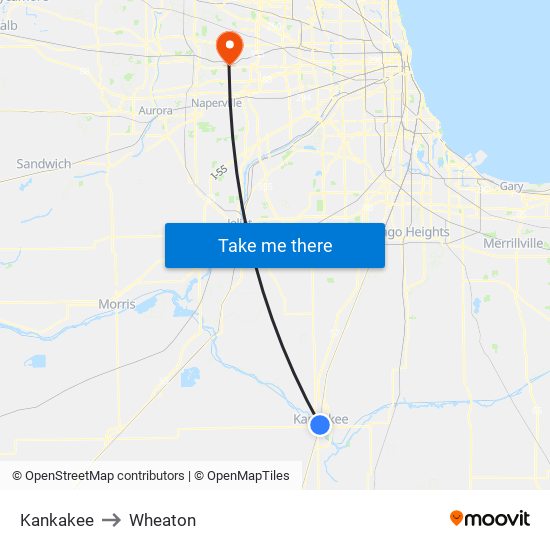 Kankakee to Wheaton map