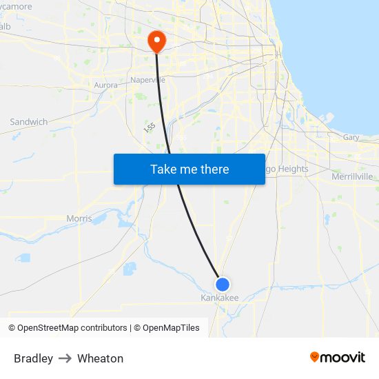 Bradley to Wheaton map