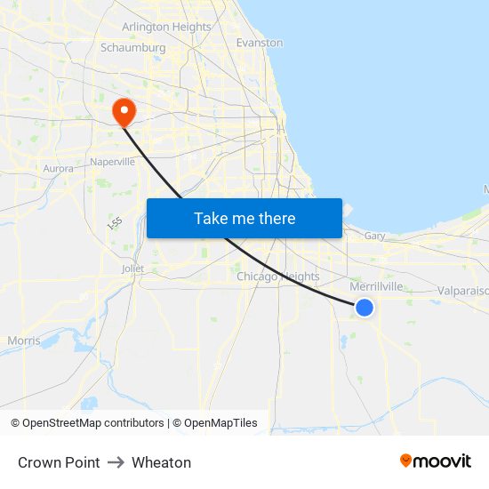 Crown Point to Wheaton map