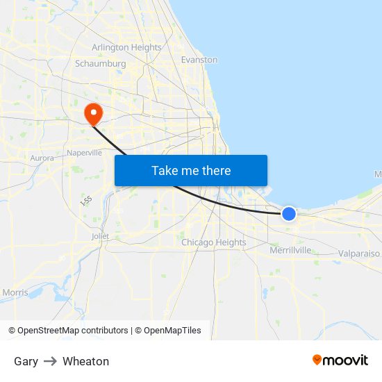 Gary to Wheaton map