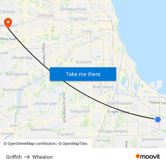 Griffith to Wheaton map