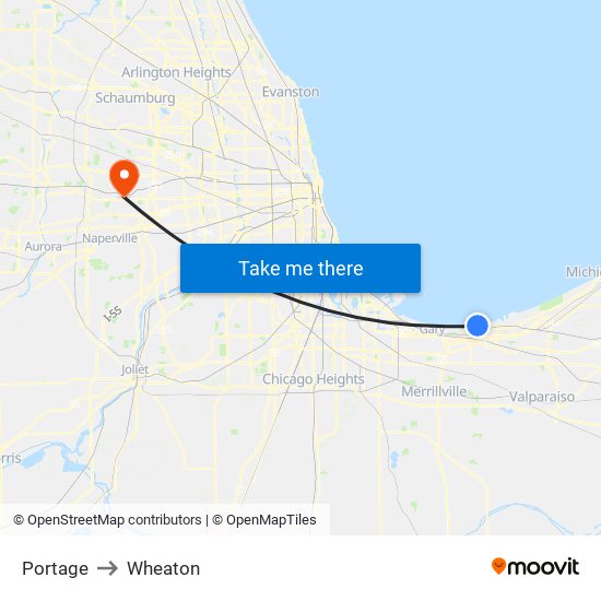 Portage to Wheaton map