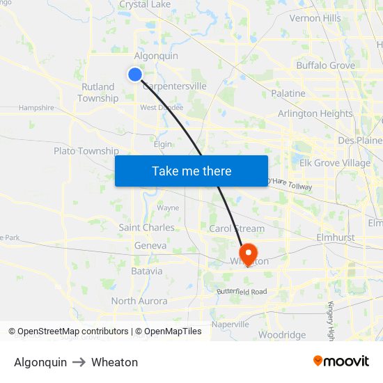 Algonquin to Wheaton map