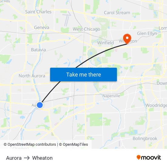 Aurora to Wheaton map