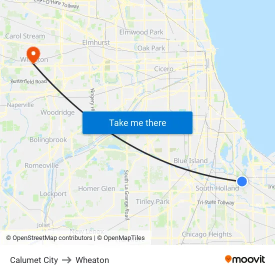 Calumet City to Wheaton map