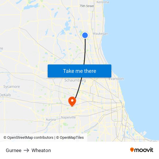 Gurnee to Wheaton map