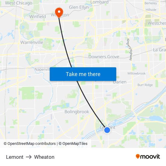 Lemont to Wheaton map