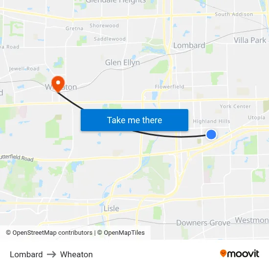 Lombard to Wheaton map