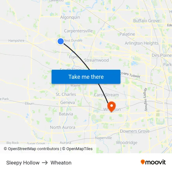 Sleepy Hollow to Wheaton map