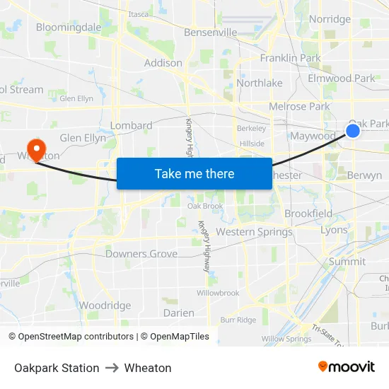 Oakpark Station to Wheaton map