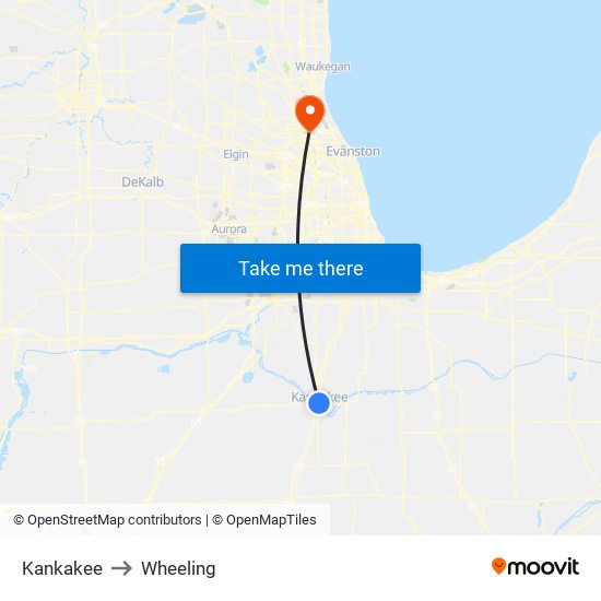 Kankakee to Wheeling map