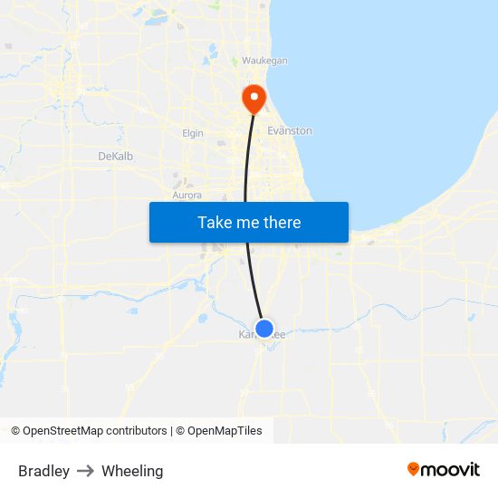 Bradley to Wheeling map