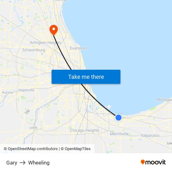 Gary to Wheeling map