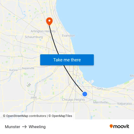 Munster to Wheeling map