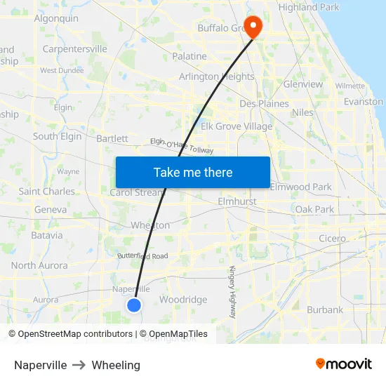 Naperville to Wheeling map