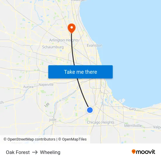 Oak Forest to Wheeling map