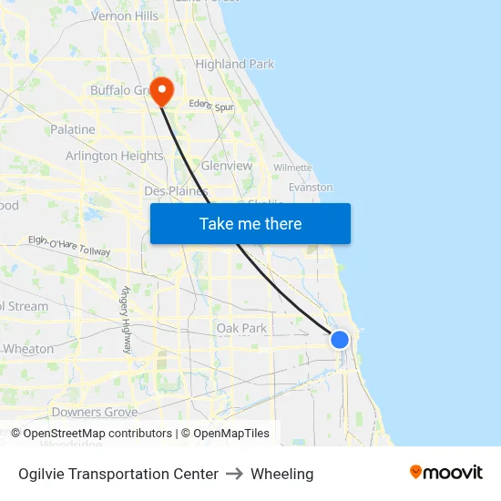 Ogilvie Transportation Center to Wheeling map