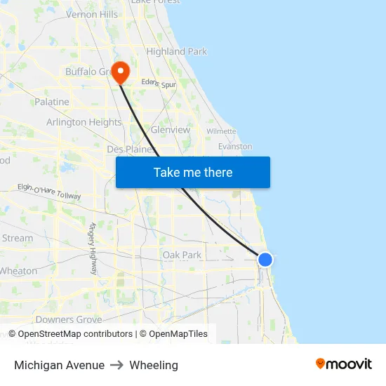 Michigan Avenue to Wheeling map