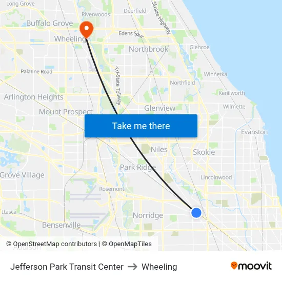 Jefferson Park Transit Center to Wheeling map