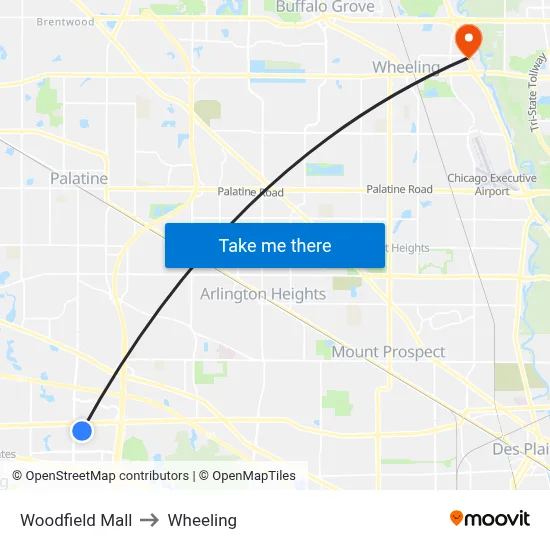 Woodfield Mall to Wheeling map