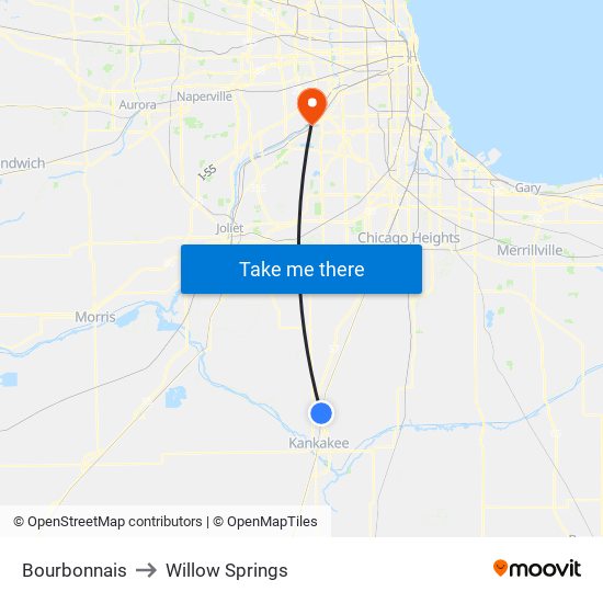 Bourbonnais to Willow Springs map