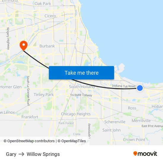 Gary to Willow Springs map