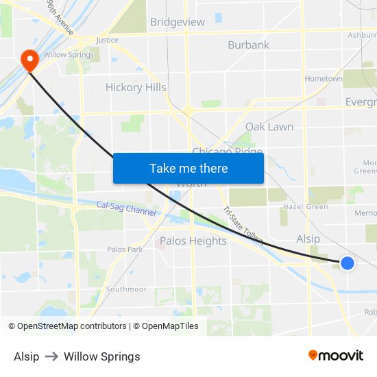 Alsip to Willow Springs map